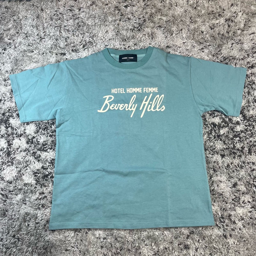 Homme + Femme‎ Hotel Homme Femme Beverly Hills Teal & Ivory Crew Neck Tee Size M